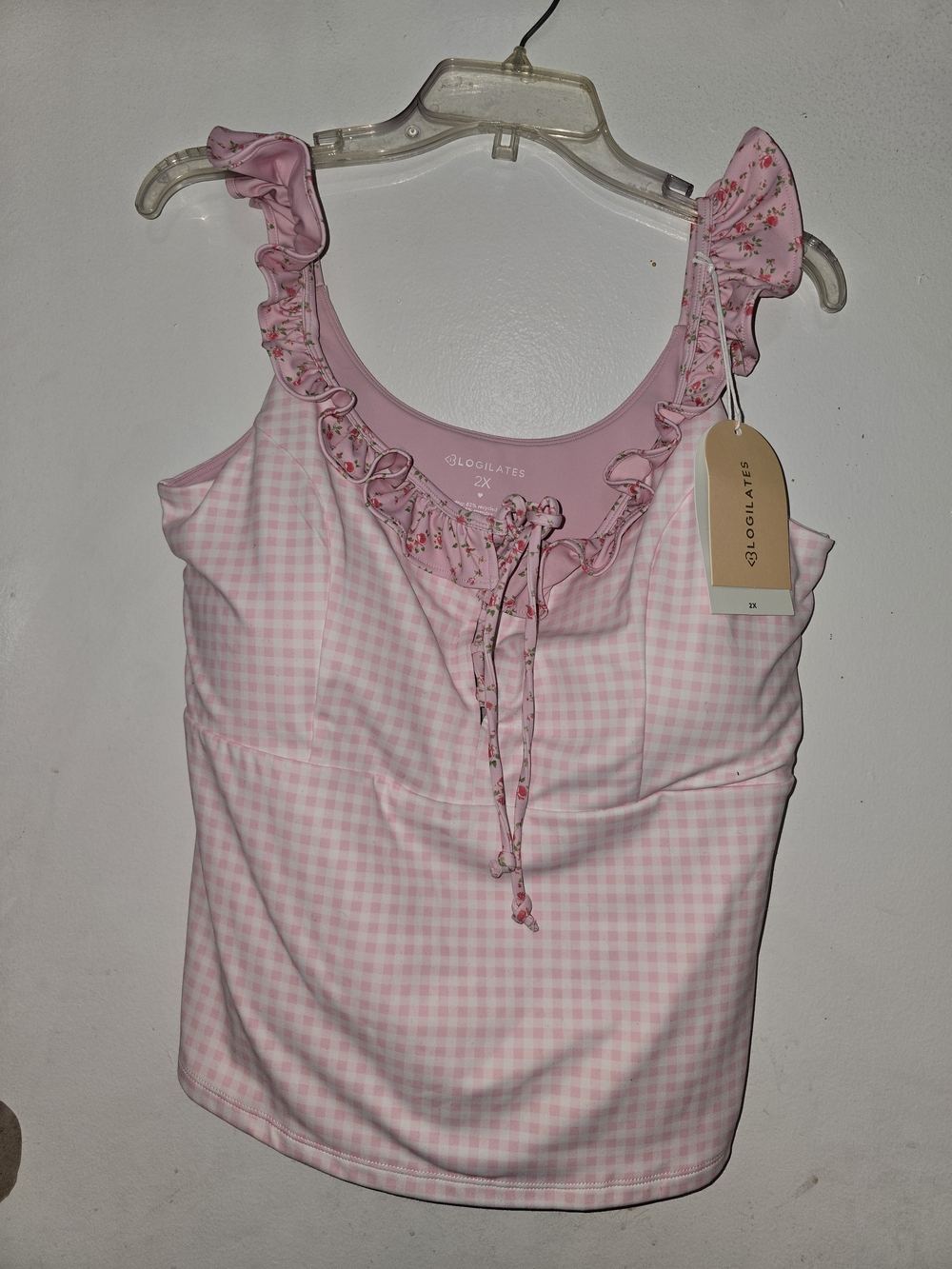 Blogilates Pink Gingham Ruffle Tank Top -NWT